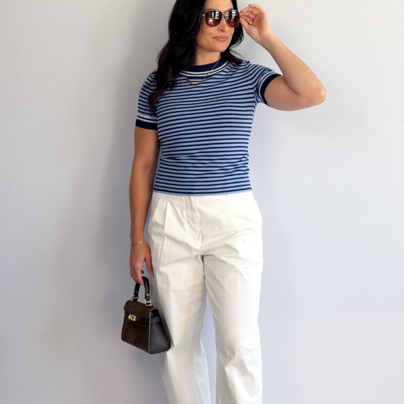 Women’s Striped Knit Sweater Tee — Navy & Sky - Picture 2 of 6